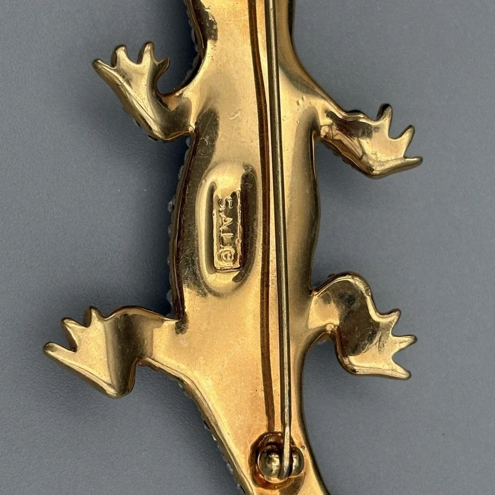 Vintage SAL Swarovski Lizard Brooch Pin Diamante Rhinestone Jeweled Salamander